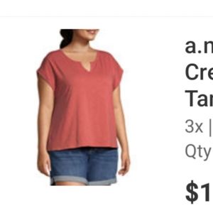 a.n.a Plus Women's Split Crew Neck Short Sleeve Top. Fire Coral color. 3X